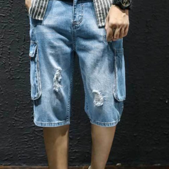 Stretch denim shorts men's slim straight